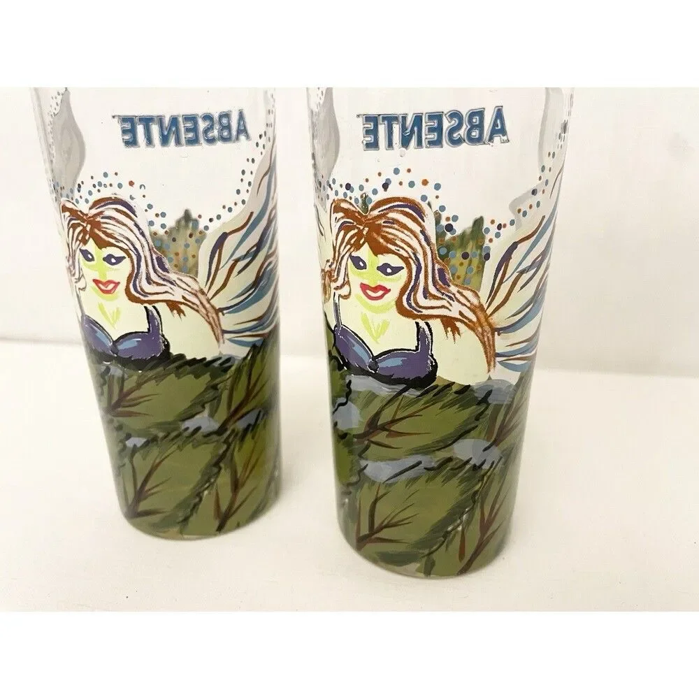 (2) Lot Grande Absente Absinthe Originale Refined Drink Cocktail Glasses Painted